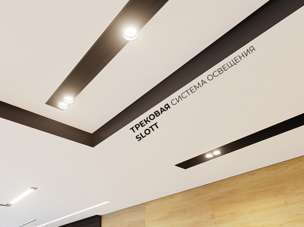 Натяжные потолки с трековыми светильниками